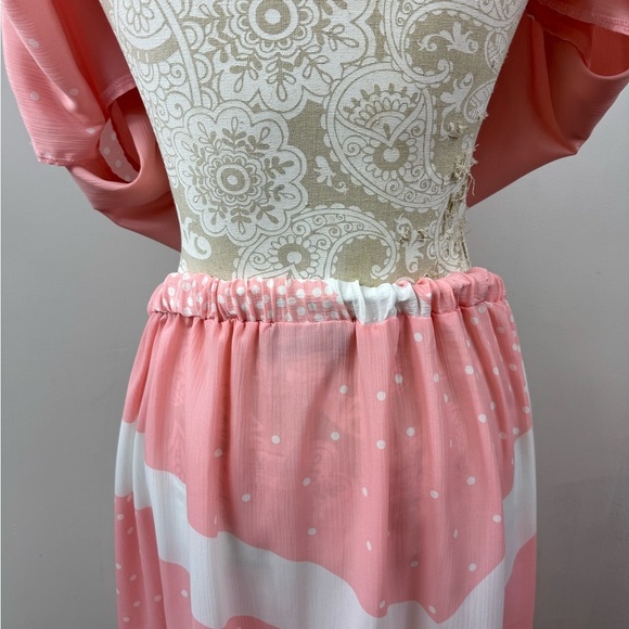 Vintage 80s Size M/L Pink White Skirt Top Set Golden Girls Stripe Polka Dot - Picture 7 of 9